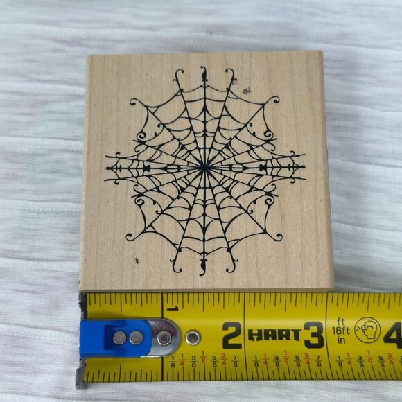 Spider Web Rubber Wood Stamp Halloween Craft 3in Square USA Inkadinkado 98701-O - Picture 6 of 7